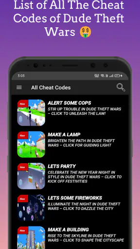 Dude Theft Wars, Cheat Codes