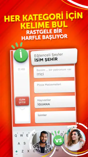 İsim Şehir - Kategori Oyunu